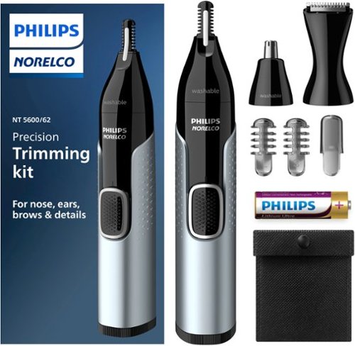 Philips Norelco Nose Trimmer 5000 for Nose, Ears, Eyebrows Trimming Kit, NT5600/62 - Black/Silver