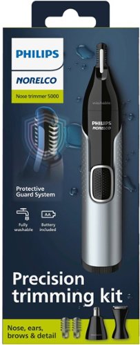 Philips Norelco Nose Trimmer 5000 for Nose, Ears, Eyebrows Trimming Kit, NT5600/62 - Black/Silver BUY IN UAE