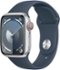 Apple Watch Series 9 GPS + Cellular 41mm Aluminum Case with Storm Blue Sport Band (Small/Medium) - Silver - (2023)-Front_Standard