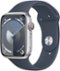 Apple Watch Series 9 GPS + Cellular 45mm Aluminum Case with Storm Blue Sport Band (Medium/Large) - Silver - (2023)-Front_Standard