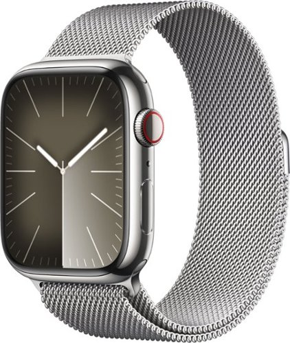 Apple Watch Series 9 GPS + Cellular 45mm  Stainless Steel Case with Silver Milanese Loop - Silver - (2023)-Front_Standard 