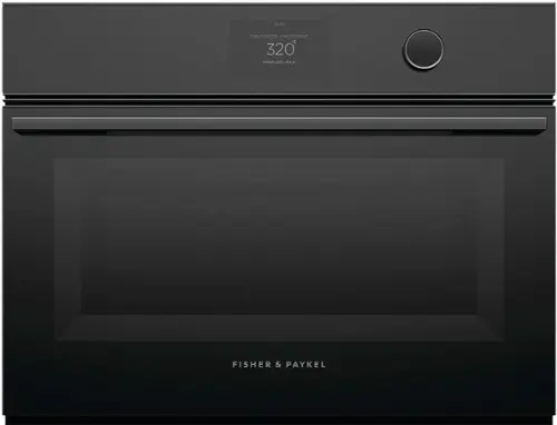 Front. Fisher & Paykel - 24" Built-in Single Electric Convection Speed Wall Oven - Black.
