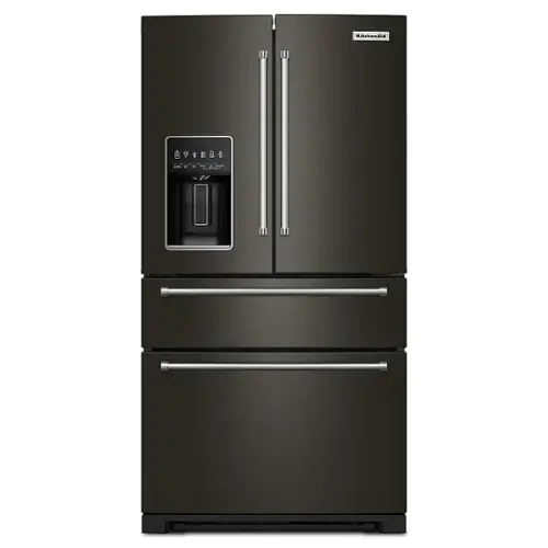 Front. KitchenAid - 26 cu. ft. French Door Refrigerator with Ice and Water Dispenser - Black Stainless Finish.