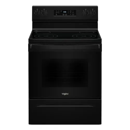Front. Whirlpool - 5.3 Cu. Ft. Freestanding Electric Range with Cooktop Flexibility - Black.
