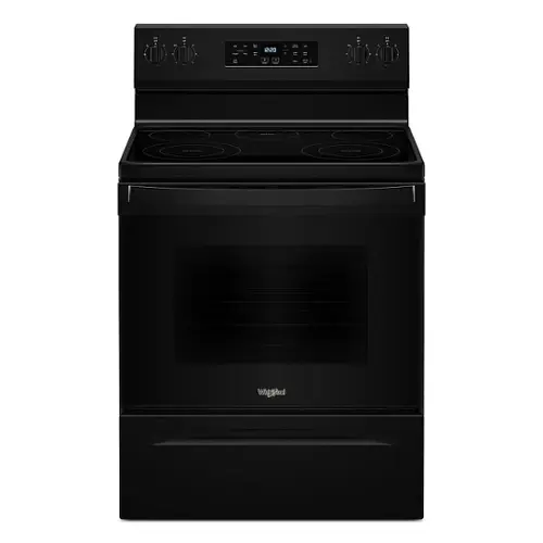 Front. Whirlpool - 5.3 Cu. Ft. Freestanding Electric Range with Cooktop Flexibility - Black.