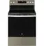 Front. GE - 5.3 Cu. Ft. Freestanding Electric Range with Self-Clean and Steam Cleaning Option and Crisp Mode - Slate.