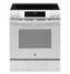 Front. GE - 5.3 Cu. Ft. Slide-In Electric Convection Range with Steam Cleaning and EasyWash Oven Tray - White.