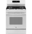 Front. GE - 5.3 Cu. Ft. Freestanding Gas Convection Range with Steam Cleaning and EasyWash Oven Tray - White.