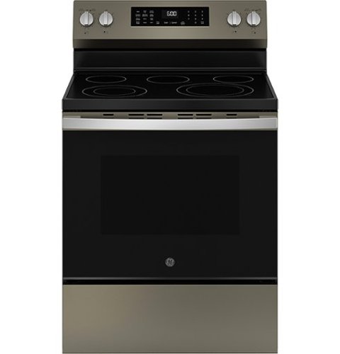 GE - 5.3 Cu. Ft. Freestanding Electric Convection Range with Steam Cleaning and EasyWash Tray - Slate