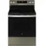 Front. GE - 5.3 Cu. Ft. Freestanding Electric Convection Range with Steam Cleaning and EasyWash Tray - Slate.