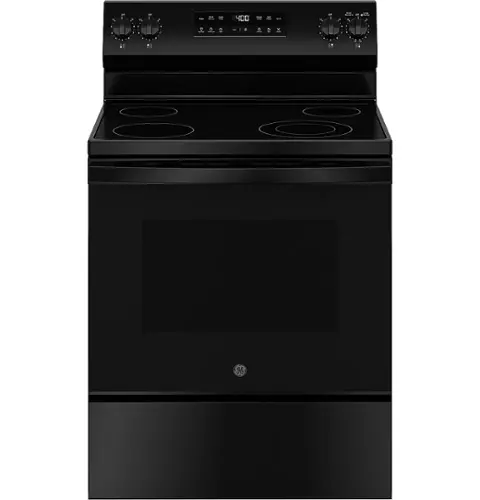 Front. GE - 5.3 Cu. Ft. Freestanding Electric Range with Self-Clean and Steam Clean Option and Built-In Wi-Fi - Black.