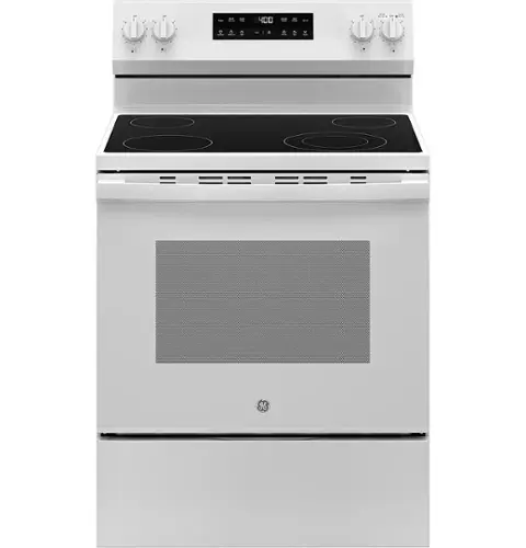 Front. GE - 5.3 Cu. Ft. Freestanding Electric Range with Self-Clean and Steam Clean Option and Built-In Wi-Fi - White.