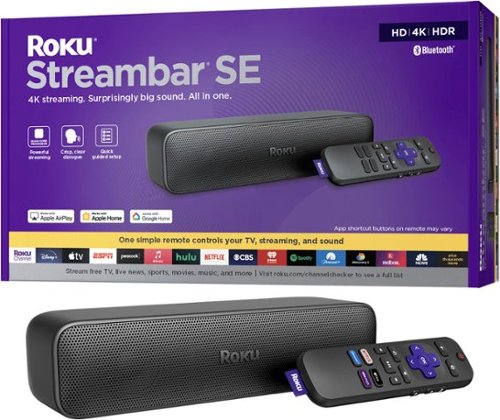 Roku Streambar SE 2-in-1 TV Soundbar with Built-in Streaming, Premium Speakers, & Enhanced Speech Clarity: 4K Resolution, Wi-Fi 5, Voice Assistant