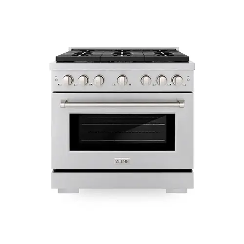 Front. ZLINE - ZLINE 36 in. 5.2 cu. ft. Gas Range with Convection Gas Oven in Stainless Steel with 6 Brass Burners (SGR-BR-36).