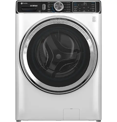 Front. GE Profile - 5.3 Cu. Ft. Stackable Smart Front Load Washer with Steam and UltraFresh Vent System+ With OdorBlock - White.