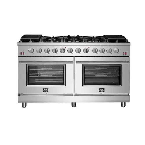 Front. Forno Appliances - Massimo 8.64 cu.ft. Freestanding Double Oven Gas Convection Range with Steam Cleaning and Air Fryer Kit.