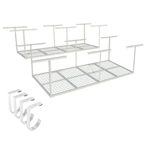 FlexiSpot - Fleximounts 3 x 8 Foot Overhead Garage Rack 2 Pack with 4 Hooks - White