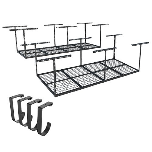 FlexiSpot - Fleximounts 3 x 8 Foot Overhead Garage Rack 2 Pack with 4 Hooks - Black