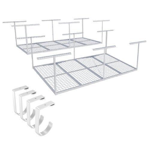 FlexiSpot - Fleximounts 4 x 8 Foot Overhead Garage Rack 2 Pack with 4 Hooks - White