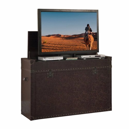Touchstone Home Products - The Ellis Trunk by Touchstone - Leather Wrapped Smart Motorized TV Lift Cabinet for Flat Screen TVs up to 50 Inches - Aged Cigar Leather