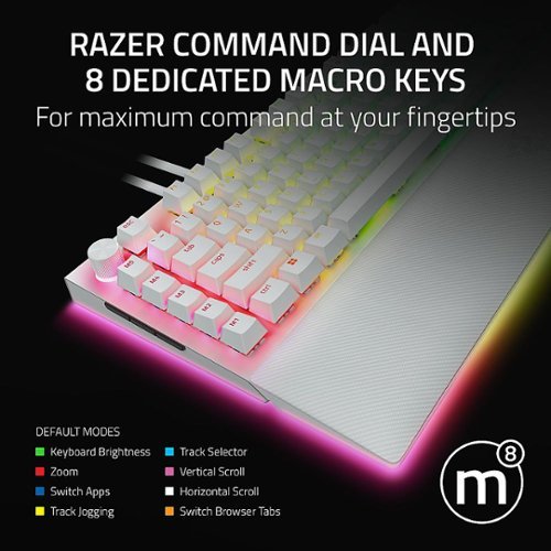 Razer BlackWidow V4 Pro Full Size Wired Mechanical Green Clicky Switch Gaming Keyboard with Chroma RGB Backlighting - White WORLDWIDE DELIVERY