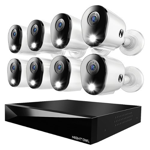Night Owl - 12 Channel 8 Camera Indoor/Outdoor Wired 4K 2TB DVR Security System with 2-way Audio - Black/White