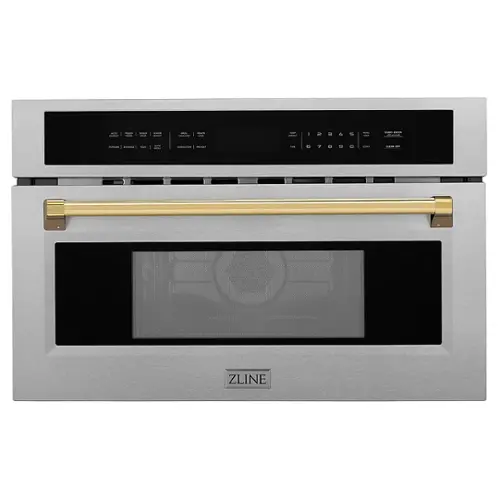 Front. ZLINE - Autograph 30" 1.6 cu ft. Built-in Convection Microwave Oven in Stainless Steel and Polished Gold Accents.