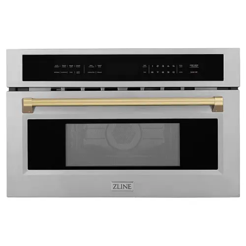 Front. ZLINE - 30" 1.6 cu ft. Built-in Convection Microwave Oven in Fingerprint Resistant Stainless and Champagne Bronze Accents.