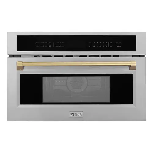 Front. ZLINE - Autograph Edition 30" 1.6 cu ft. Built-in Convection Microwave Oven in Stainless Steel and Champagne Bronze Accents.