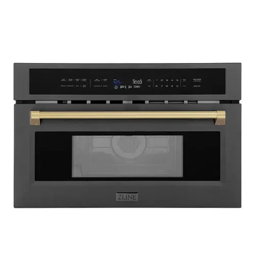Front. ZLINE - Autograph 30" 1.6 cu ft. Built-in Convection Microwave Oven in Black Stainless Steel and Champagne Bronze Accents.