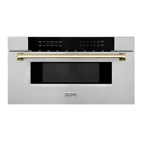 Front. ZLINE - 30" 1.2 cu. ft. Built-In Microwave Drawer in Stainless Steel with Gold Accents.