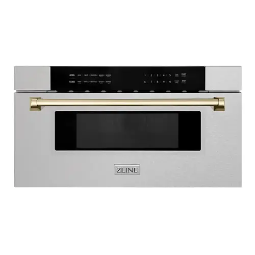 Front. ZLINE - Autograph Edition 30" 1.2 cu. ft. Built-In Microwave Drawer in Stainless Steel with Gold Accents.