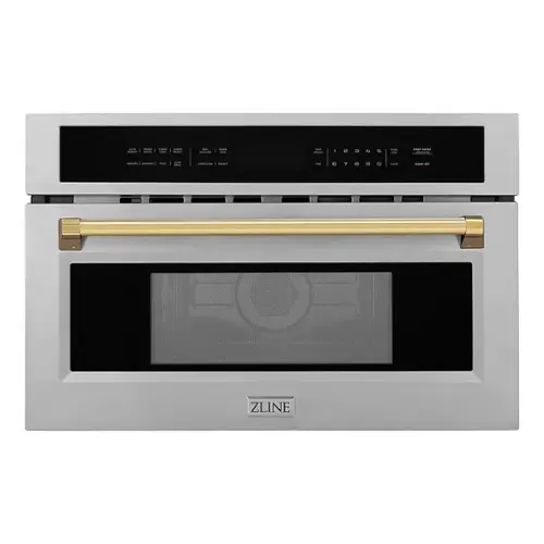 Front. ZLINE - Autograph Edition 30" 1.6 cu ft. Built-in Convection Microwave Oven in Stainless Steel and Polished Gold Accents.