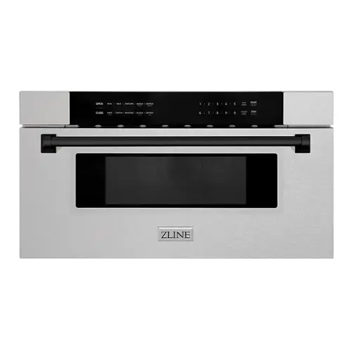 Front. ZLINE - Autograph Edition 30" 1.2 cu. ft. Built-In Microwave Drawer in Stainless Steel with Matte Black Accents.