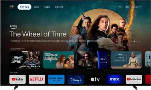 For you: Live Apps Library Google TV Prime The Wheel of Time Trending The Dragon Reborn faces his destiny as the Last Battle approaches Top picks for you: FAST FAST Are You There God? It's Me, Margaret. - - - - - - - - Loki Season 1 - Disney+ - Now streaming on Disney+ Lessons in Chemistry - Your apps Netflix subscription required Separate subscriptions required for certain streaming services - access to certain content YouTube Netflix Prime Video Disney+ TV Max YouTube Music