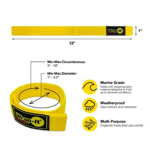 Wrap-It Storage Quick-Straps - 12-inch (3-Pack) - Weatherproof Hook and Loop Strap - Yellow BUY IN UAE