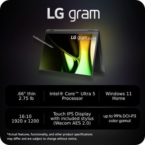 LG  gram 2-in-1 14 Laptop - Intel Evo Platform Intel Core Ultra 7 - 16GB RAM - 1TB SSD - Black BUY IN NORWAY