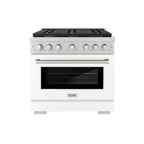 Front. ZLINE - 36 in. 5.2 cu. ft. 6 Burner Gas Range with Convection Gas Oven in Stainless Steel with White Matte Door.