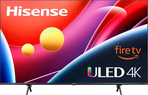 The image features a large Hisense television screen with a purple background and the words "fire tv" and "ULED 4K" displayed on it. The screen is promoting the Hisense ULED 4K television, which is designed to provide high-quality visuals and a premium viewing experience.