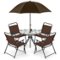 Costway - 6 PCS Patio Dining Set Folding Chairs Glass Table Tilt Umbrella Garden - Brown+ Black-Front_Standard