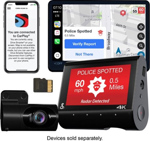 Cobra - SC 250R 4K Dual-View Front & Rear Dash Cam, works with Apple CarPlay/Android Auto - Black