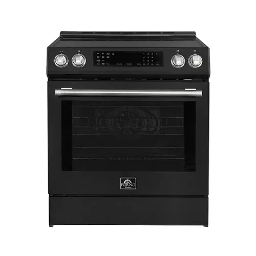 Front. Forno Appliances - Donatello 5.0 cu. ft. Slide-In Electric Induction True Convection Range with Antique Brass Accents - Black.