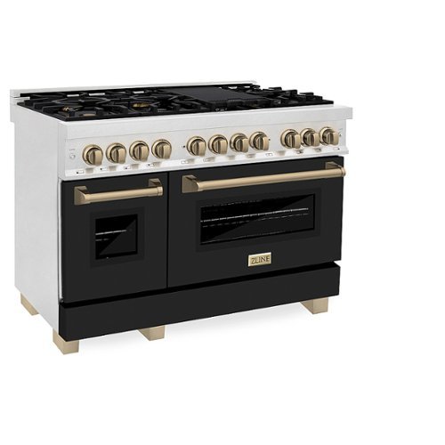 ZLINE - in. Dual Fuel Range DuraSnow Stainless Steel with Black Matte Door and Champagne Bronze Accents (RASZ-BLM-48-CB)
