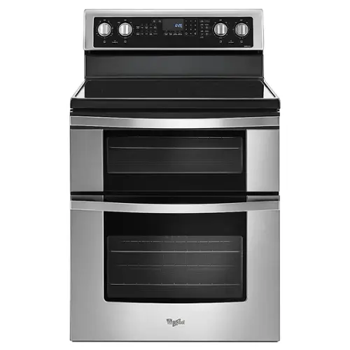 Front. Whirlpool - 6.7 Cu. Ft. Self-Cleaning Freestanding Double Oven Electric Convection Range - Stainless steel.