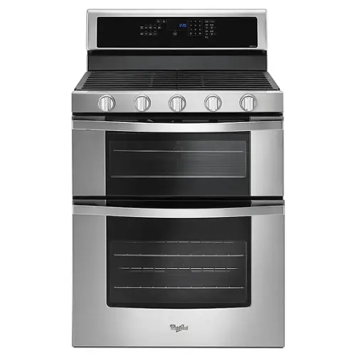 Front. Whirlpool - 6.0 Cu. Ft. Self-Cleaning Freestanding Double Oven Gas Convection Range - Stainless steel.