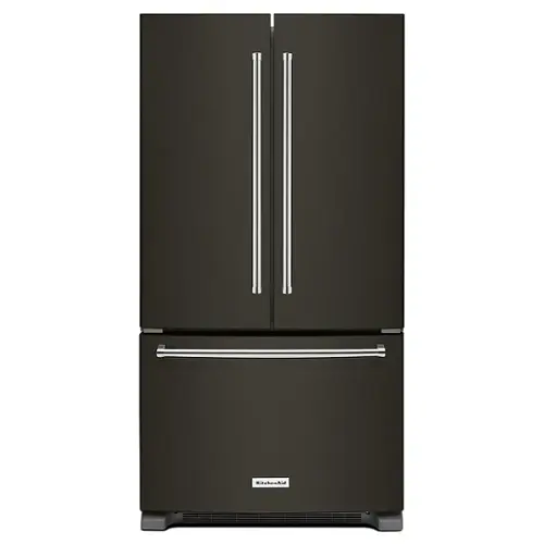 Front. KitchenAid - 25 cu. ft. French Door Refrigerator with Interior Water Dispenser - Black stainless steel.