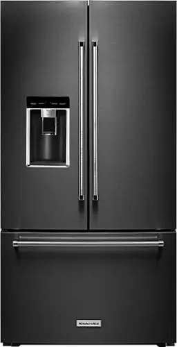 Front. KitchenAid - 23.8 Cu. Ft. French Door Counter-Depth Refrigerator - Black Stainless Steel with Printshield Finish.