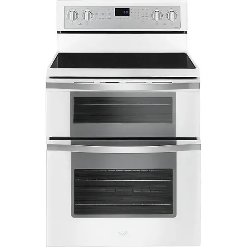 Front. Whirlpool - 6.7 Cu. Ft. Self-Cleaning Freestanding Double Oven Electric Convection Range - White.