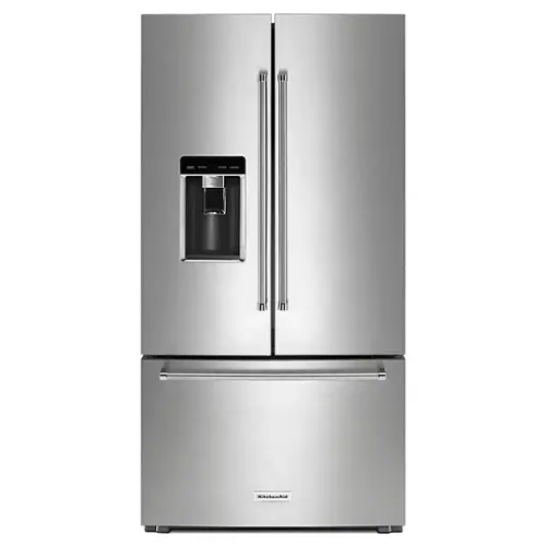 Front. KitchenAid - 23.8 Cu. Ft. French Door Counter-Depth Refrigerator - PrintShield stainless.