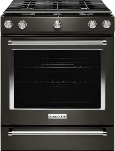 Front. KitchenAid - 5.8 Cu. Ft. Slide-In Gas Convection Range - Black Stainless Steel with Printshield Finish.